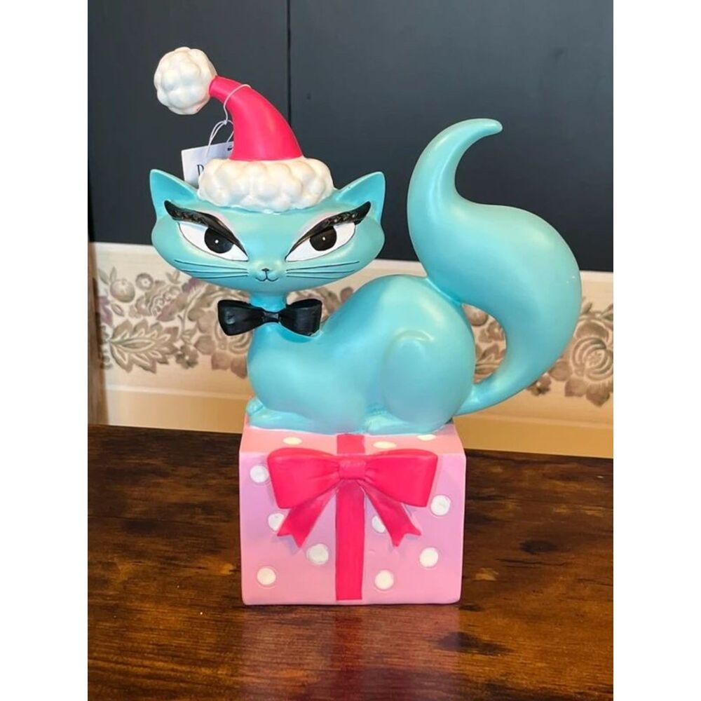December Diamonds Miss Fluff Swanky Christmas Kitty on Present 10”